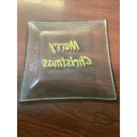 Vintage MCM Glass Merry Christmas Santa Trinket Dish Ashtray - Picture 3 of 5